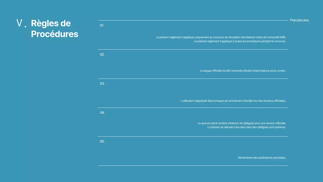 Présentation fictive de la conférence des Nations unies en bleu simple et bleu marine