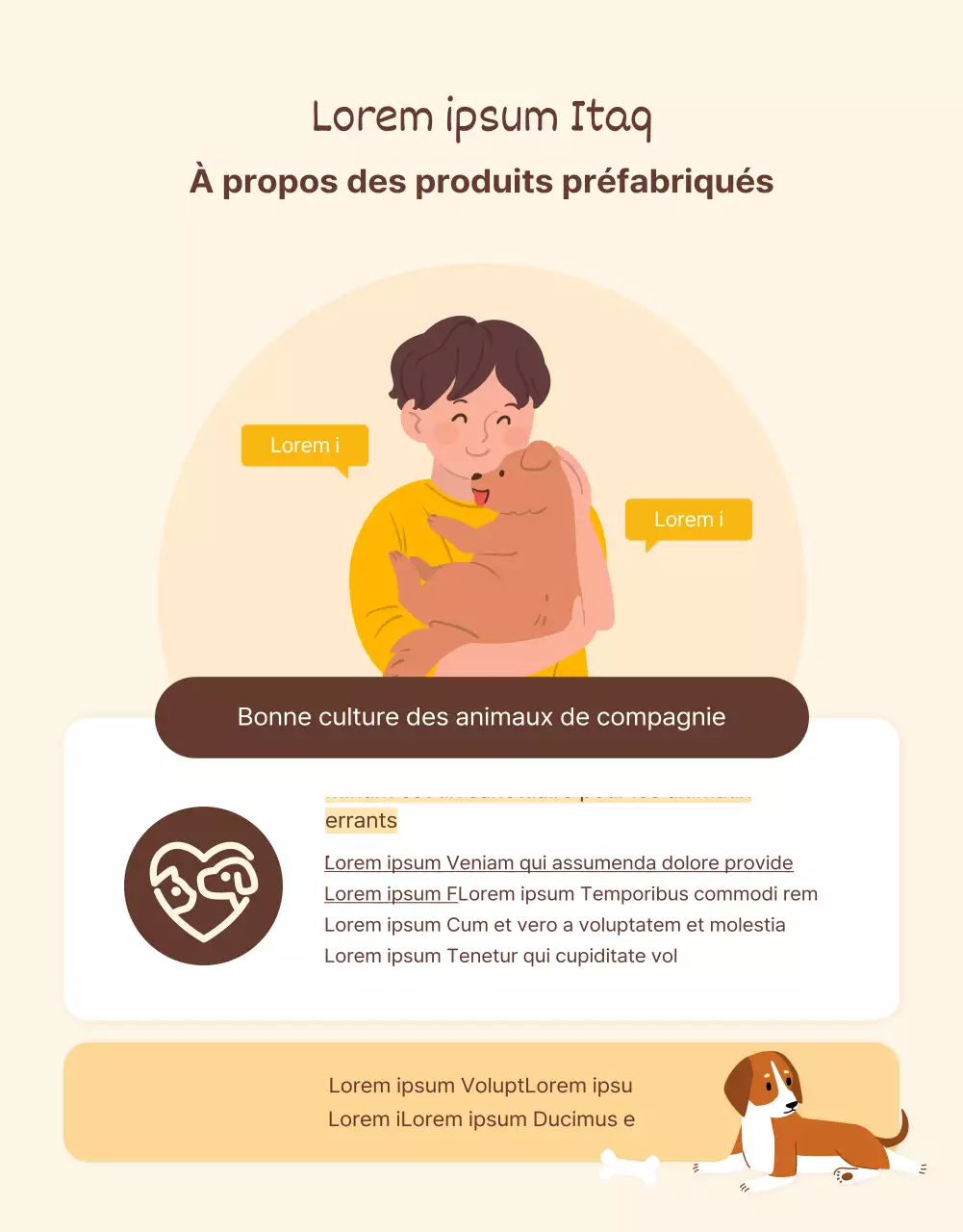 Page de détail du poste d'adoption illustrée dans les tons jaune-brun