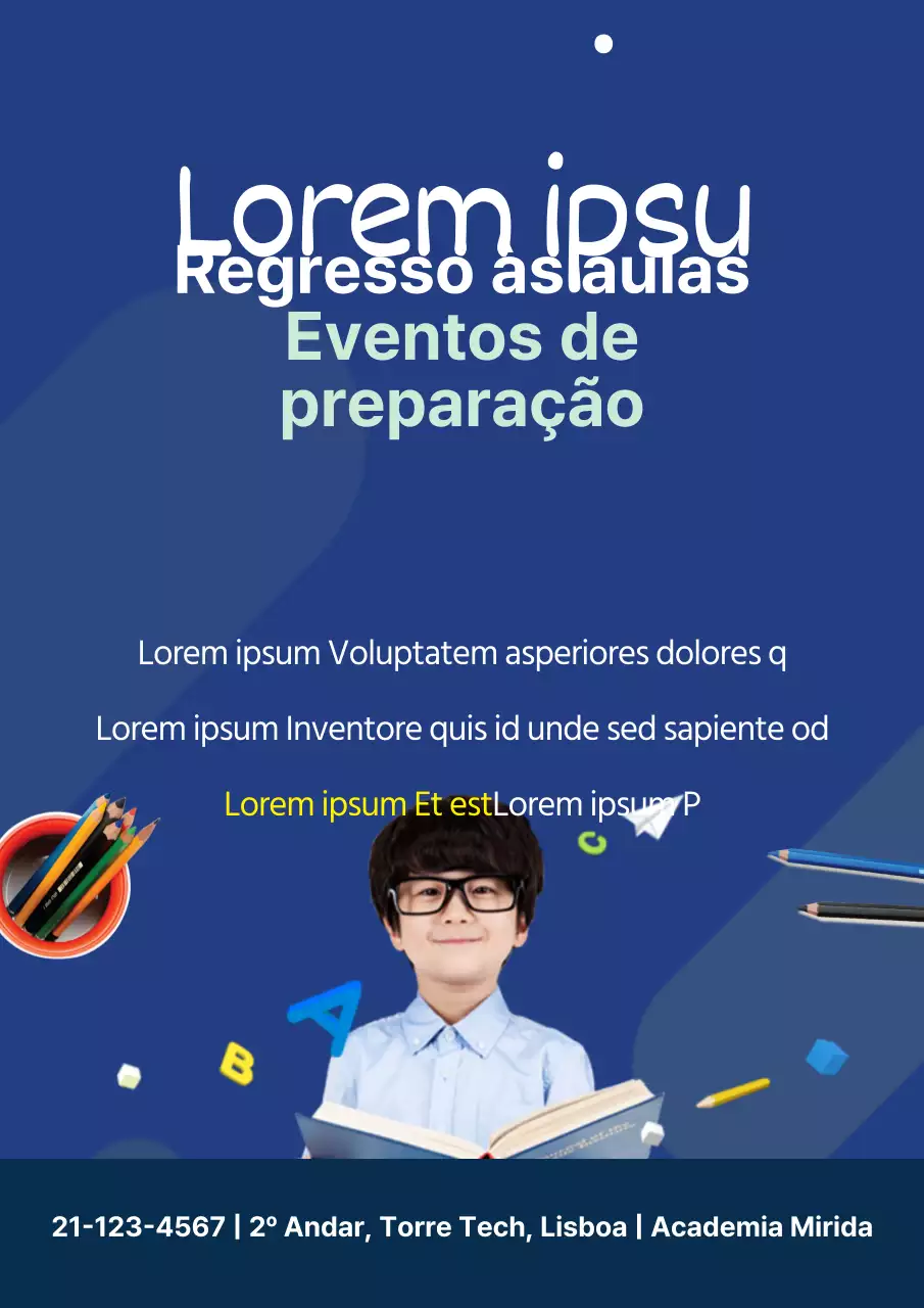 Folheto azul giro para um evento na sala de aula