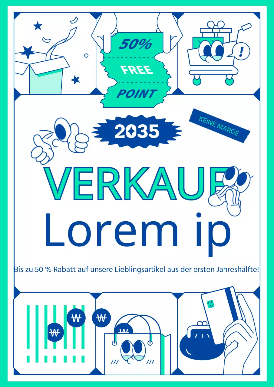 Einfache Linie Illustration Konzept mit Minze und marineblau Gitter Zusammensetzung für Ende des Halbjahres Förderung