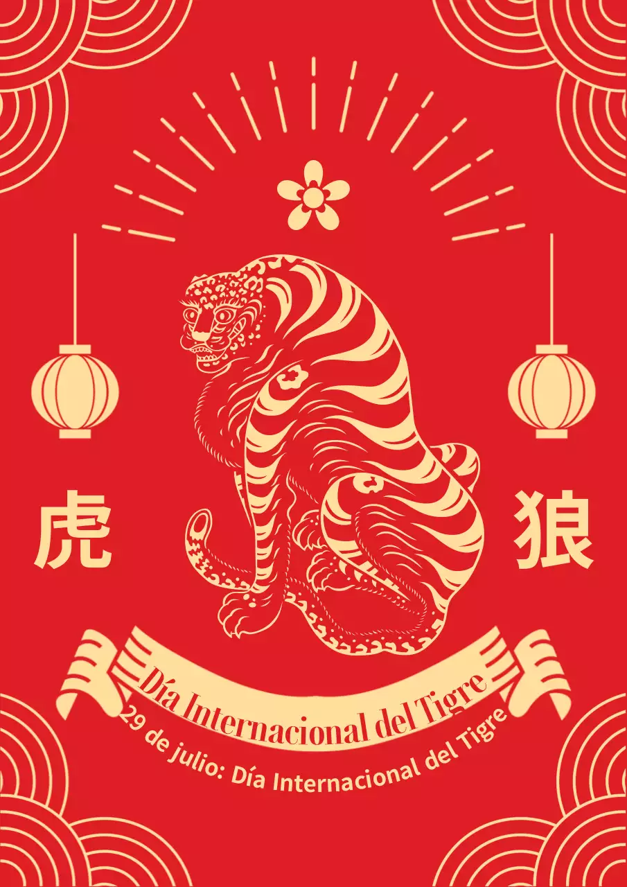Colores tradicionales rojo y amarillo Correo del Día del Tigre