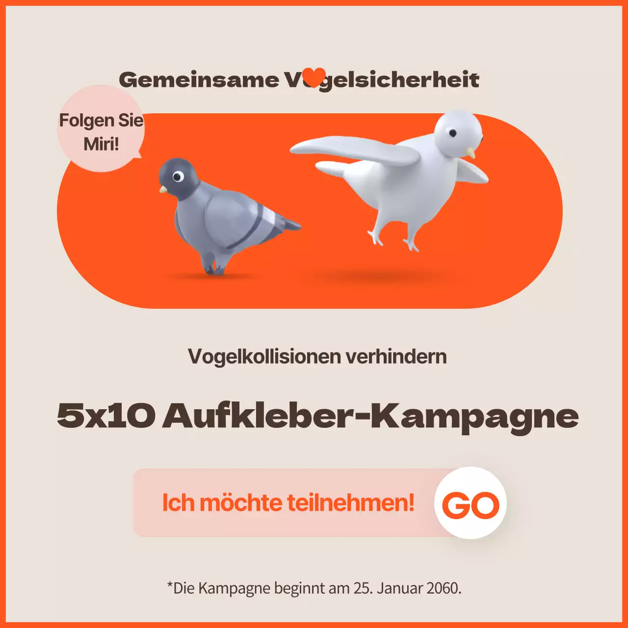 Eine saubere Kampagne gegen Vogelkollisionen mit orangefarbenen Akzenten