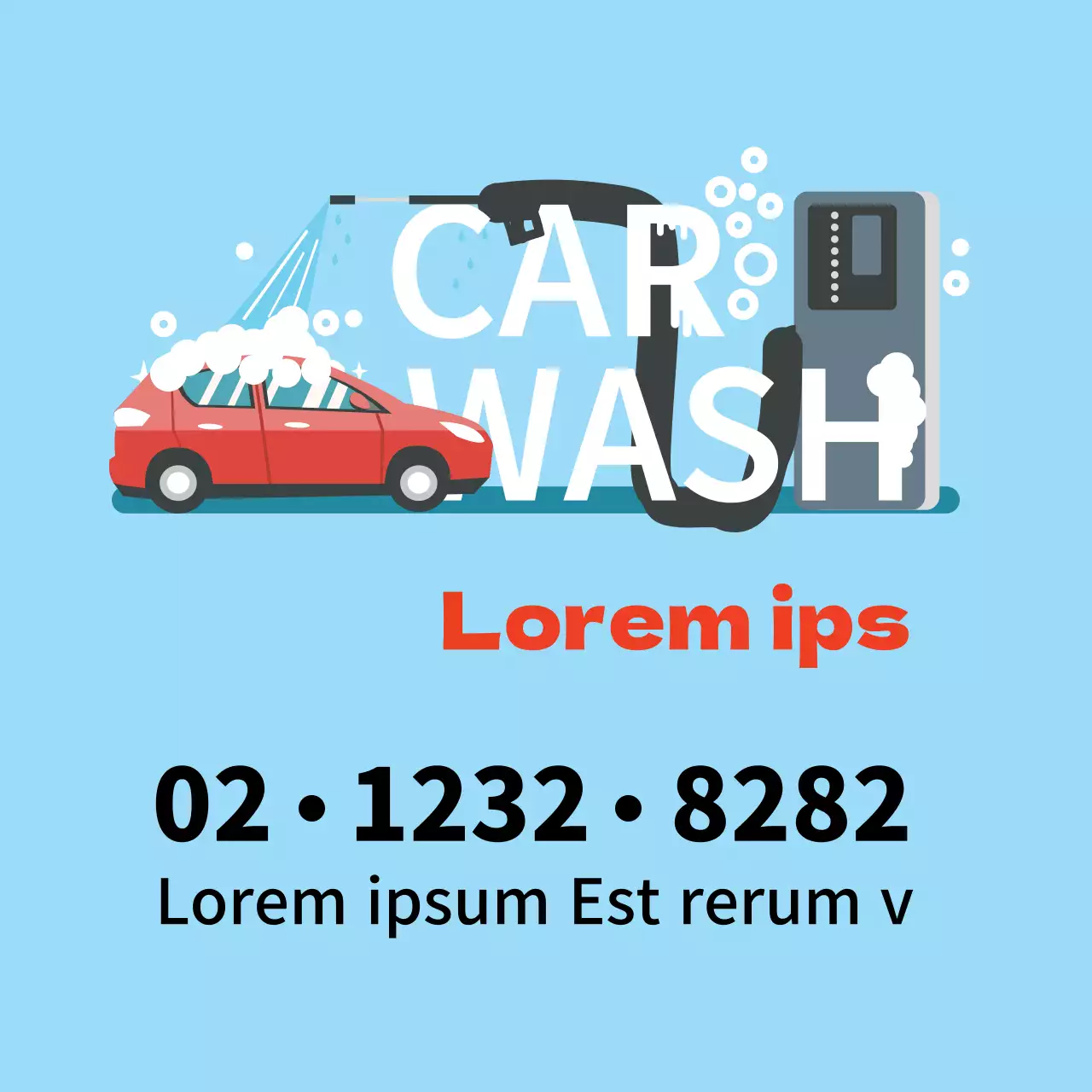 Ilustración azul promocionando un lavado de coches limpio