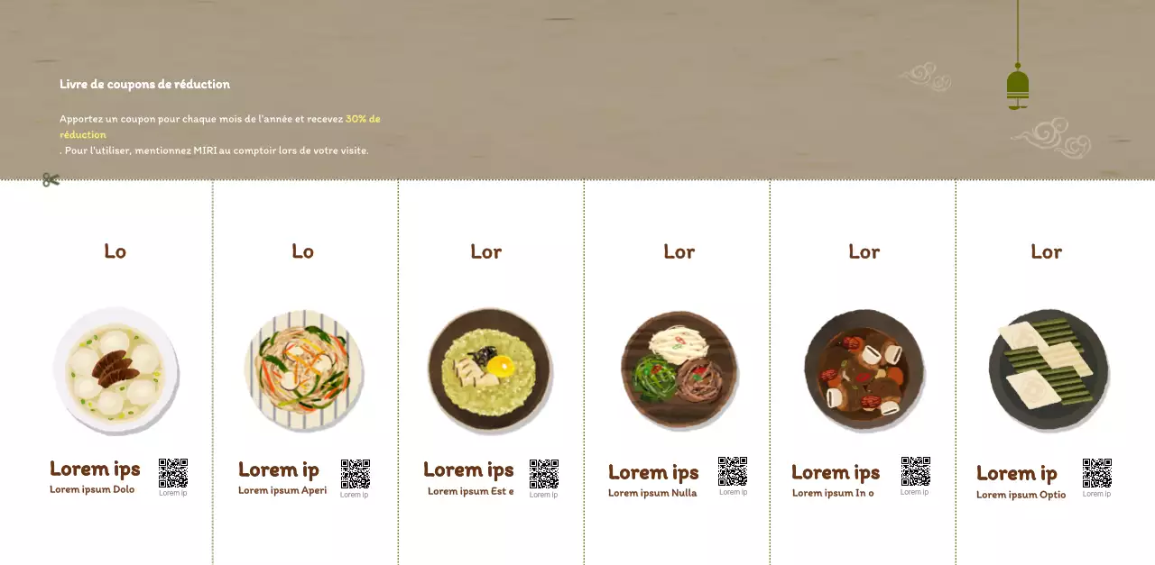 Calendrier des coupons de restaurants coréens traditionnels en beige et marron