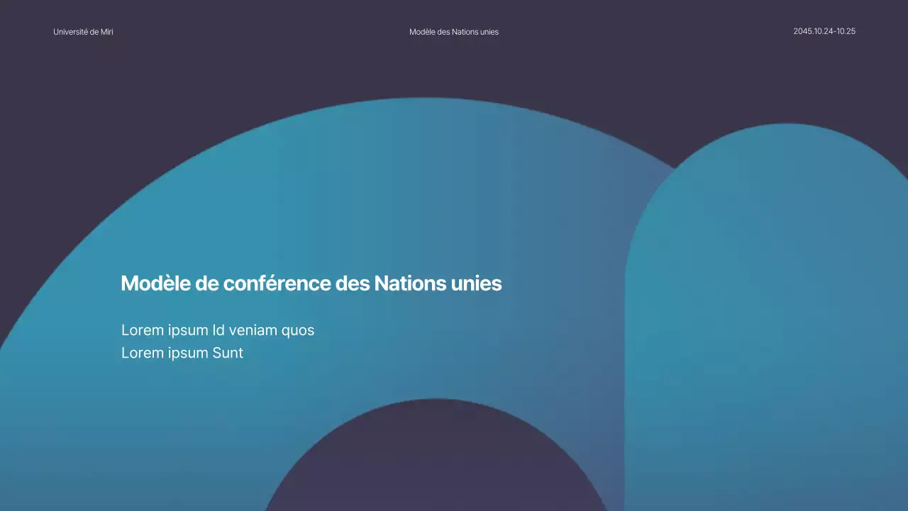 Présentation fictive de la conférence des Nations unies en bleu simple et bleu marine
