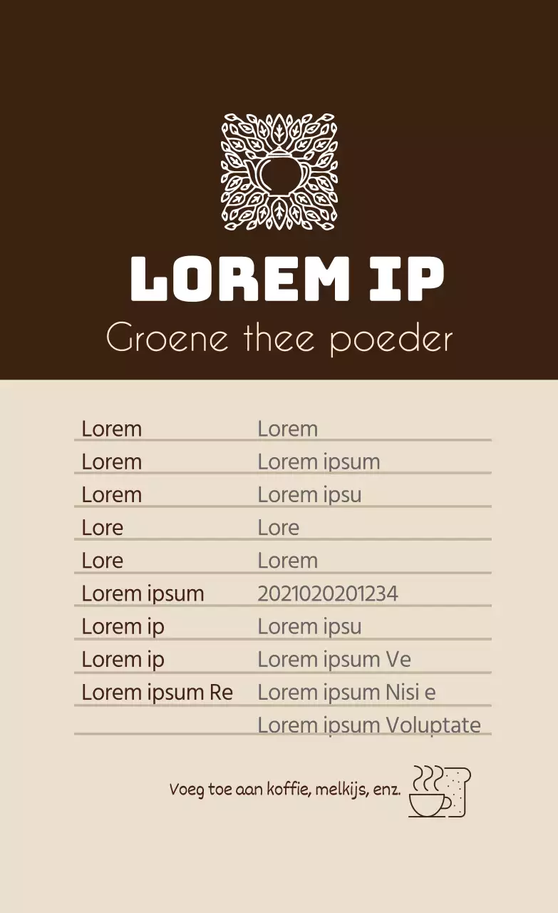 Bruin logo schoon voedsel zwarte thee poeder detaillabel