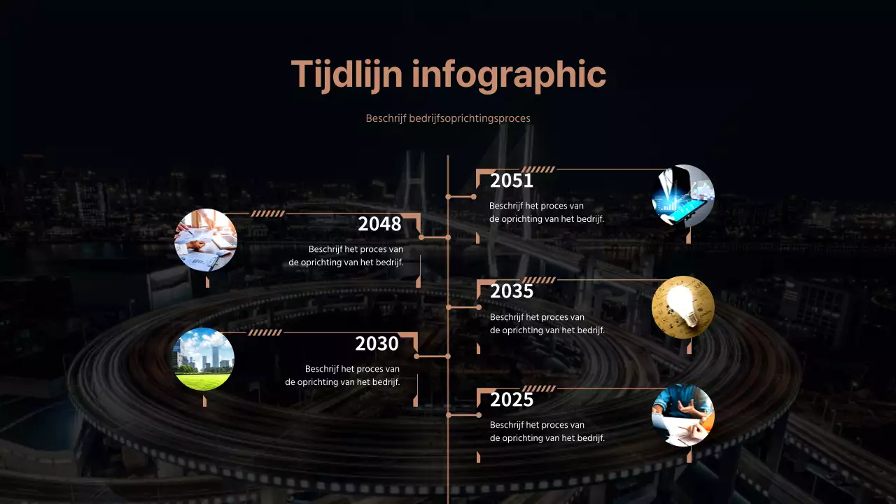 Eenvoudige tijdlijn infographic in een bruin en zwart zakelijk formaat