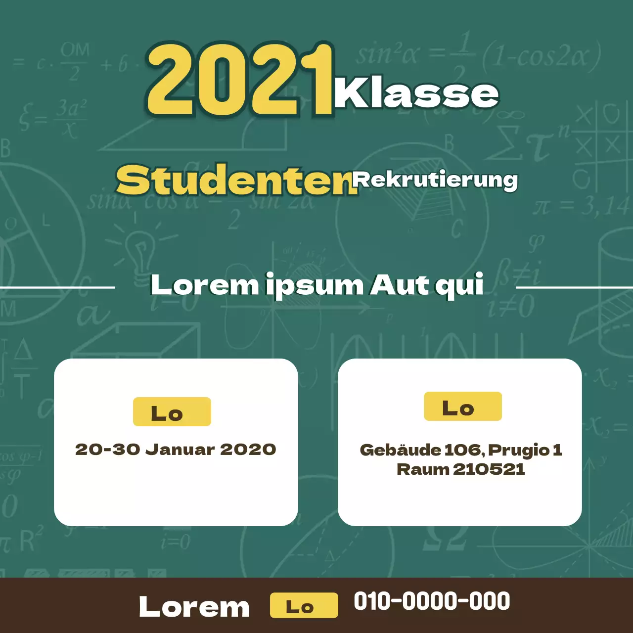Tafel mit grün hervorgehobenen Buchstaben Anwerbung von Schülern in der Schule