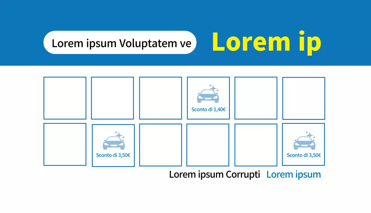 Illustrazione blu del coupon per il noleggio di un'auto ordinata