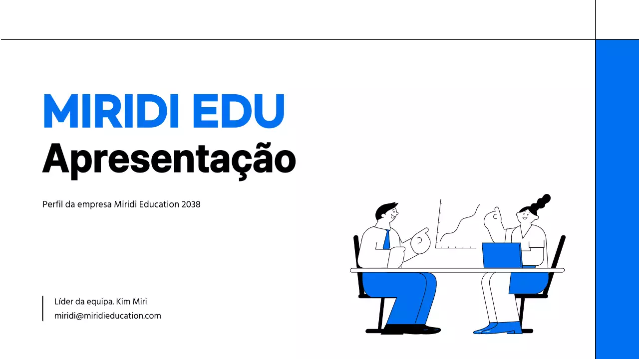 Um prospeto simples, branco e azul, de uma empresa do sector da educação