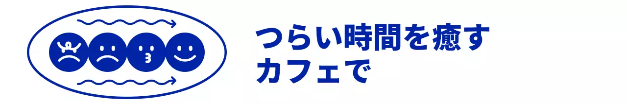藍色のすっきりとしたシンプルな絵文字とテキストフレーズの組み合わせスタイルカフェ