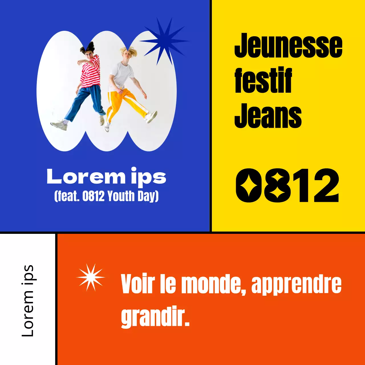 Une annonce de la fête de la jeunesse à carreaux géométriques et colorés