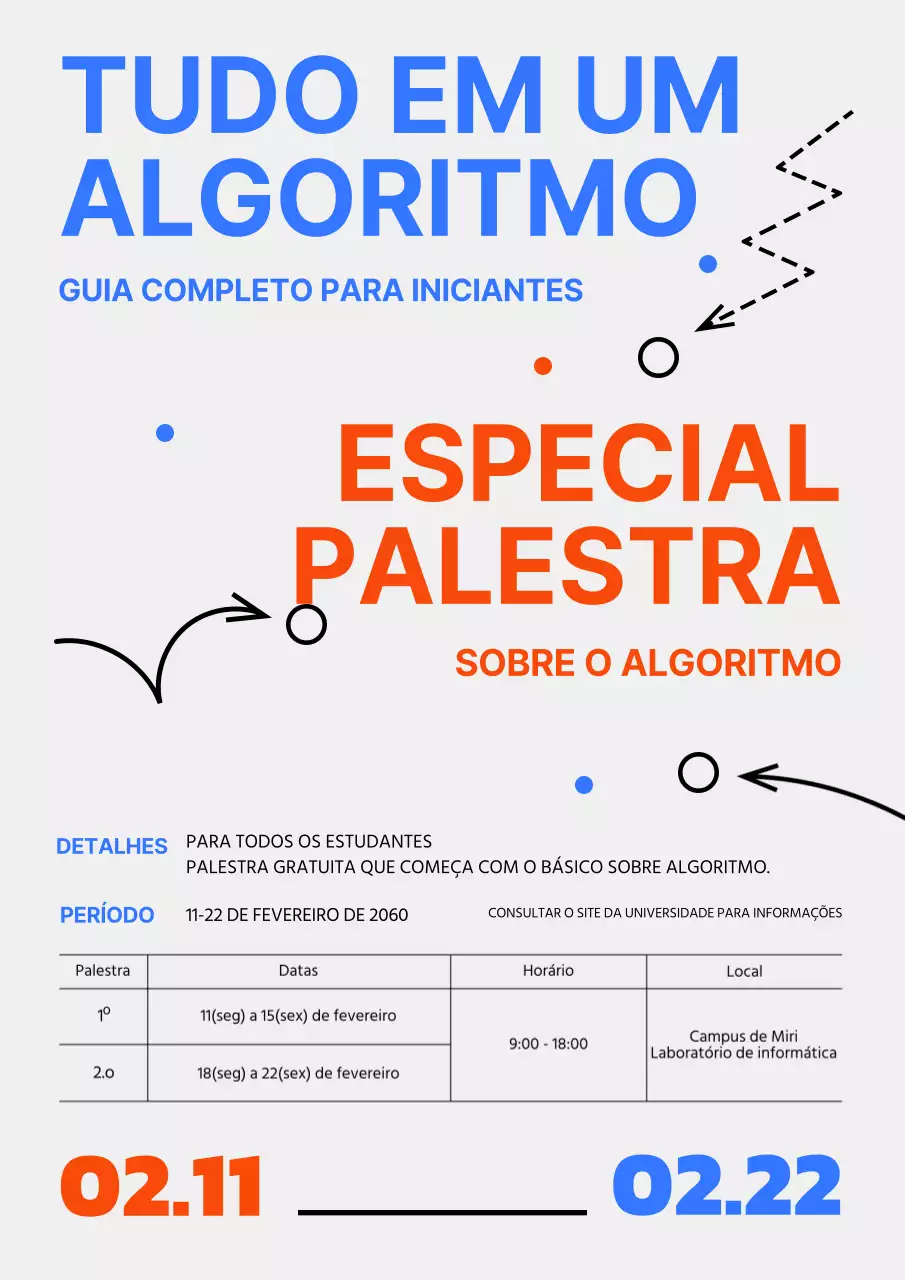 Promover um curso de algoritmos com um título vermelho-azul sobre um fundo cinzento