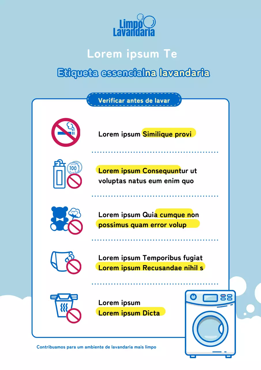 Sinalética de lavandaria self-service azul e azul claro