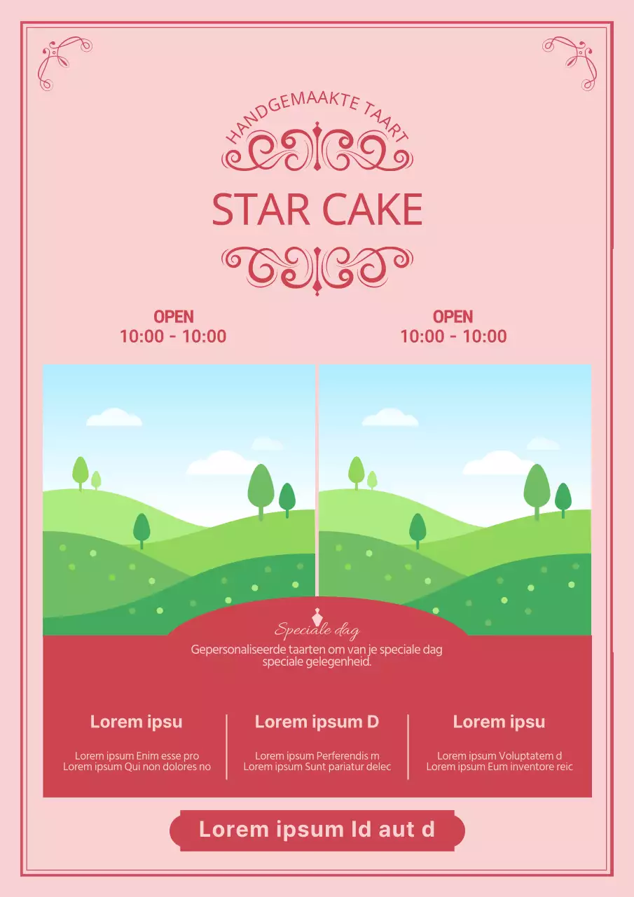 Promoot het menu van een taartenwinkel met luxe rondingen en lijnen in roze.