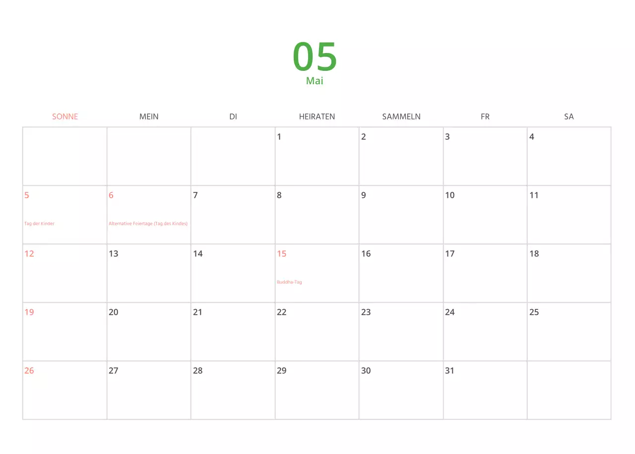 Mehrfarbiger Bildkalender