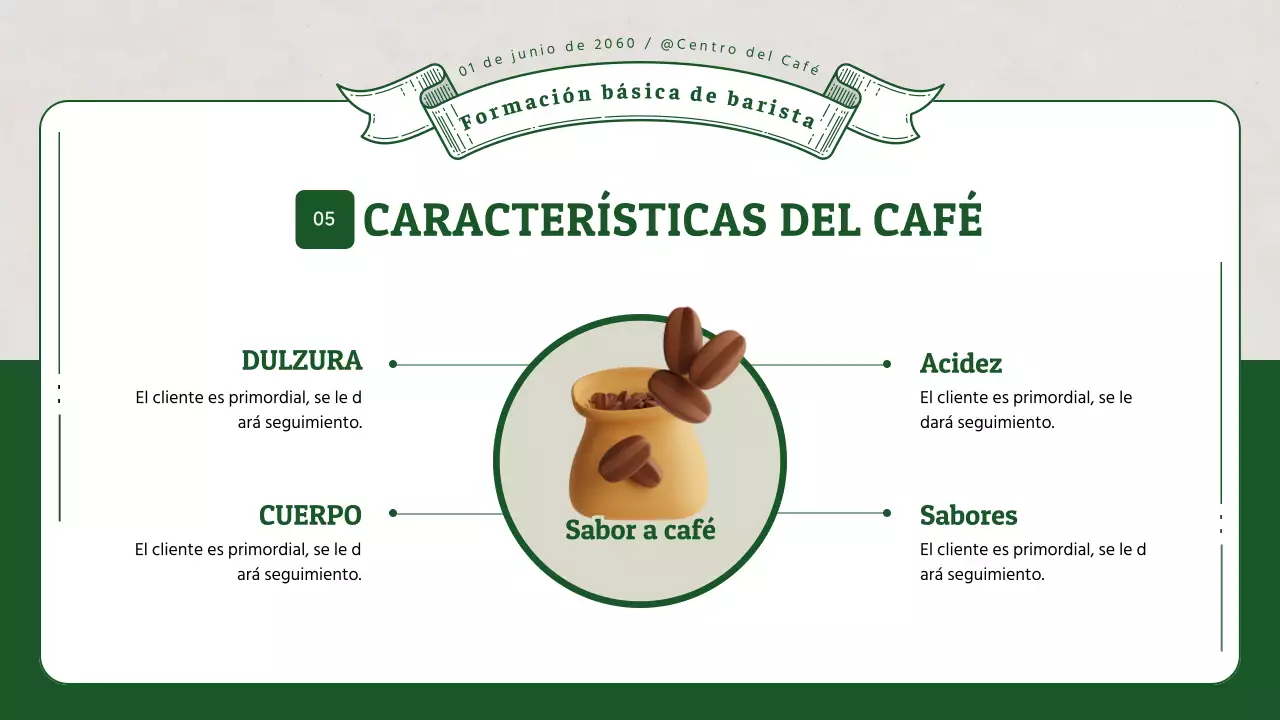 Formación de baristas con ilustraciones verdes en 3D