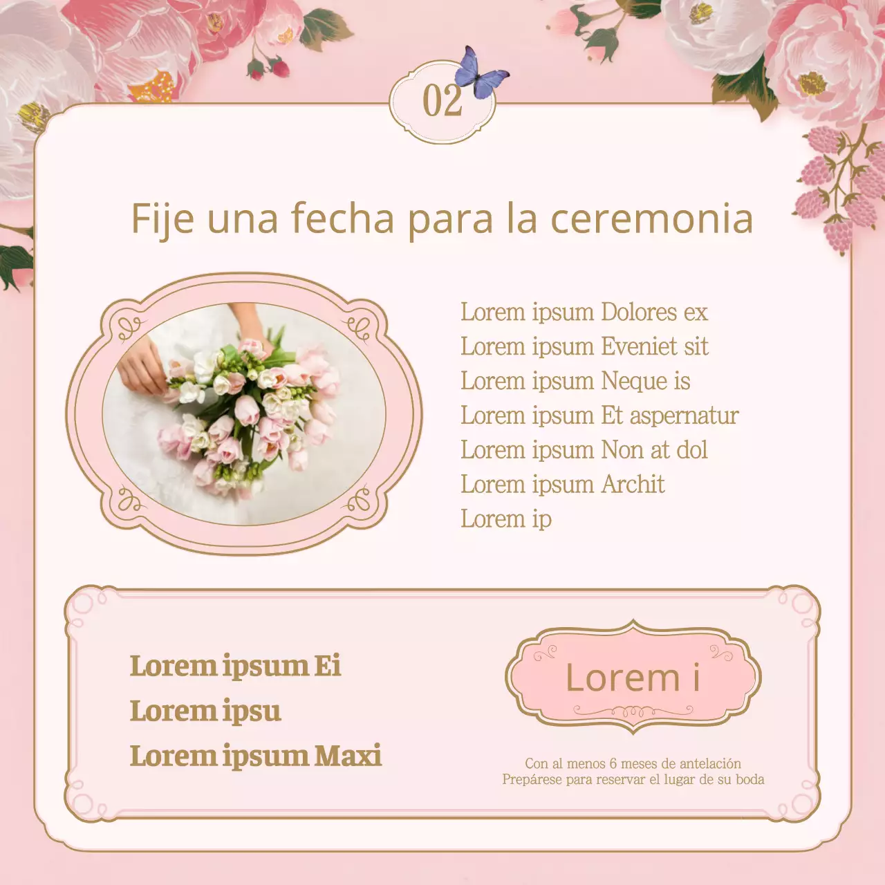 Lista de control del lugar de celebración de una boda con ilustraciones florales primaverales en rosa y beige