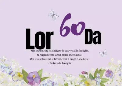 La scritta illustrata in viola evidenzia una festa orientale di benvenuto a casa