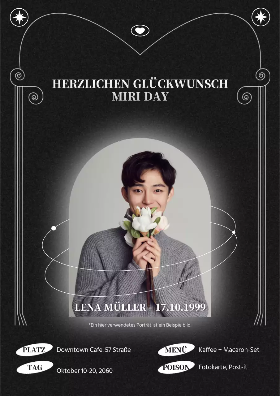 Ein einfaches Geburtstags-Café-Konzept in schwarzer und geometrischer Schlichtheit