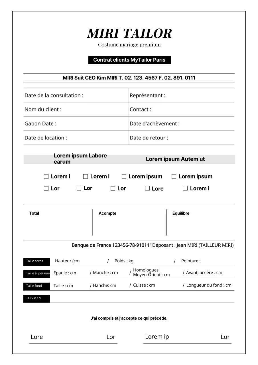 Un contrat formel blanc-noir propre