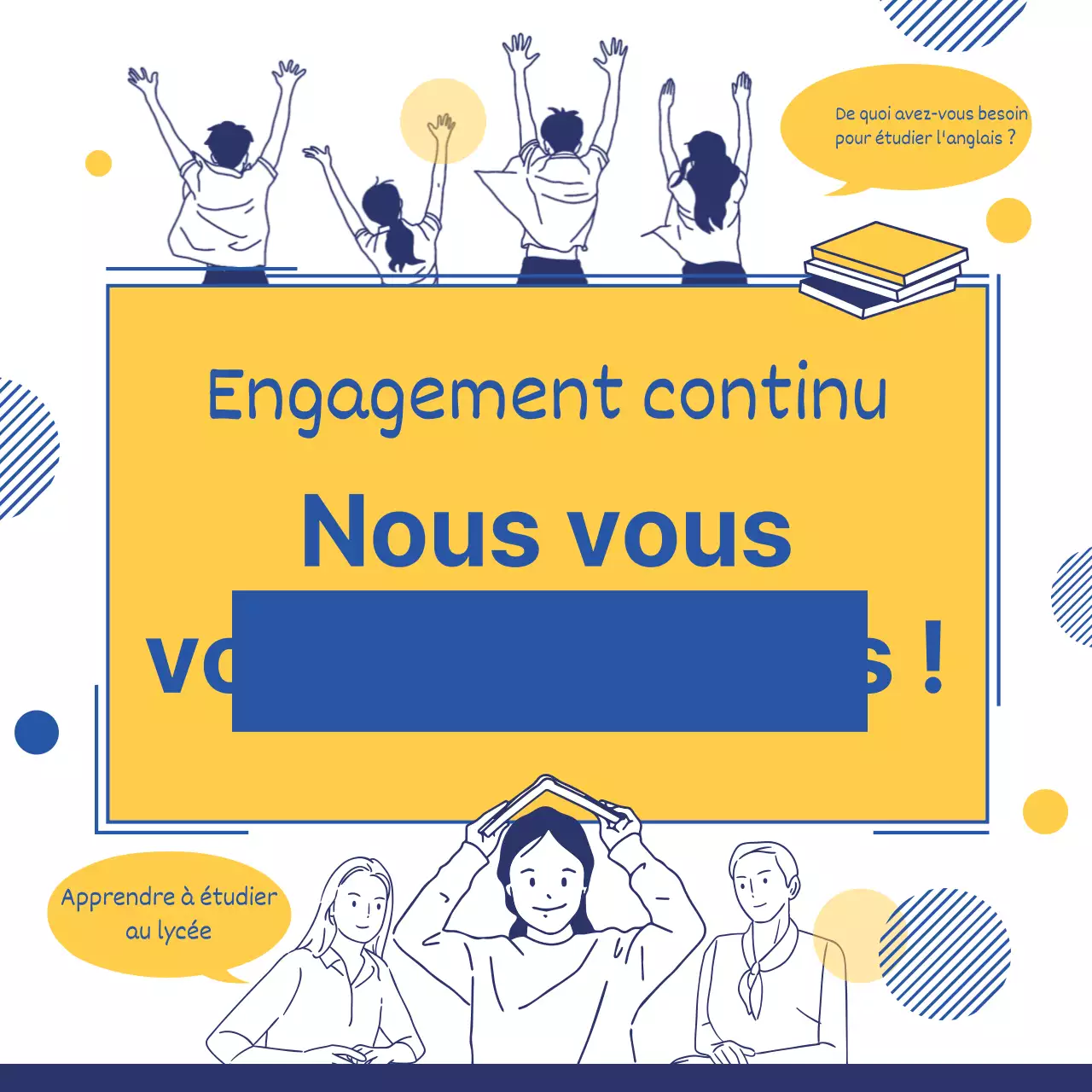 Illustration simple en jaune et bleu pour promouvoir l'apprentissage de l'anglais