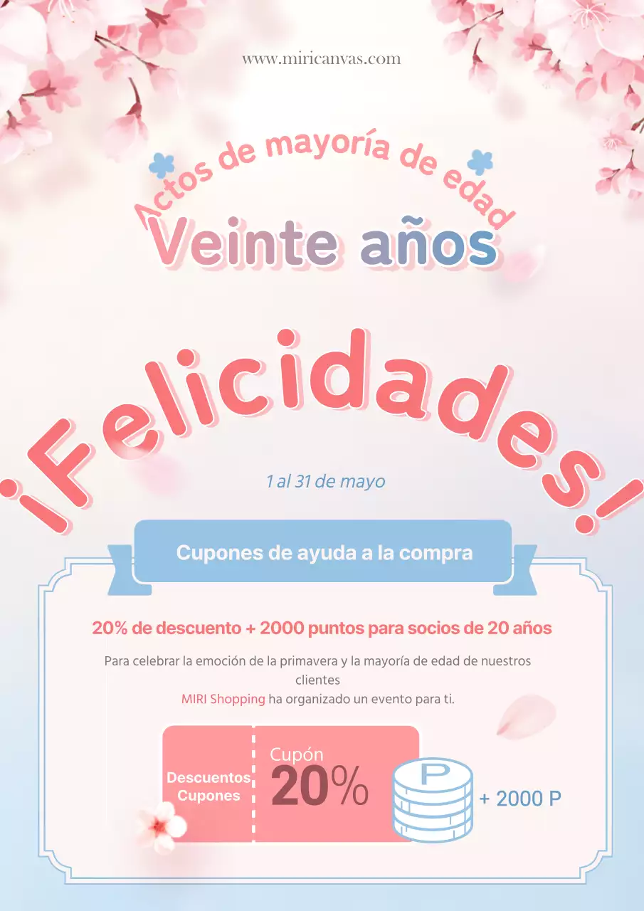 Un bonito día de la mayoría de edad en flor de cerezo en rosa y azul claro primaveral