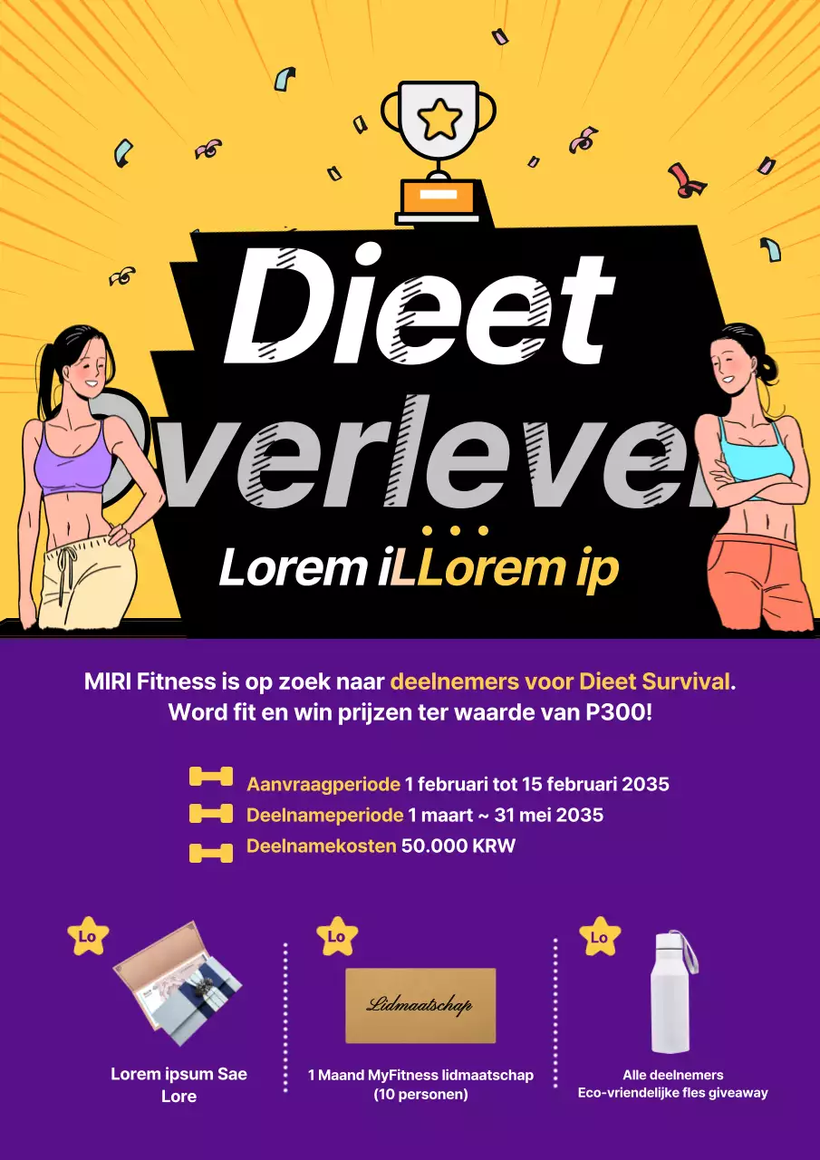 Fitness Dieet Survival Event in Geel en Paars