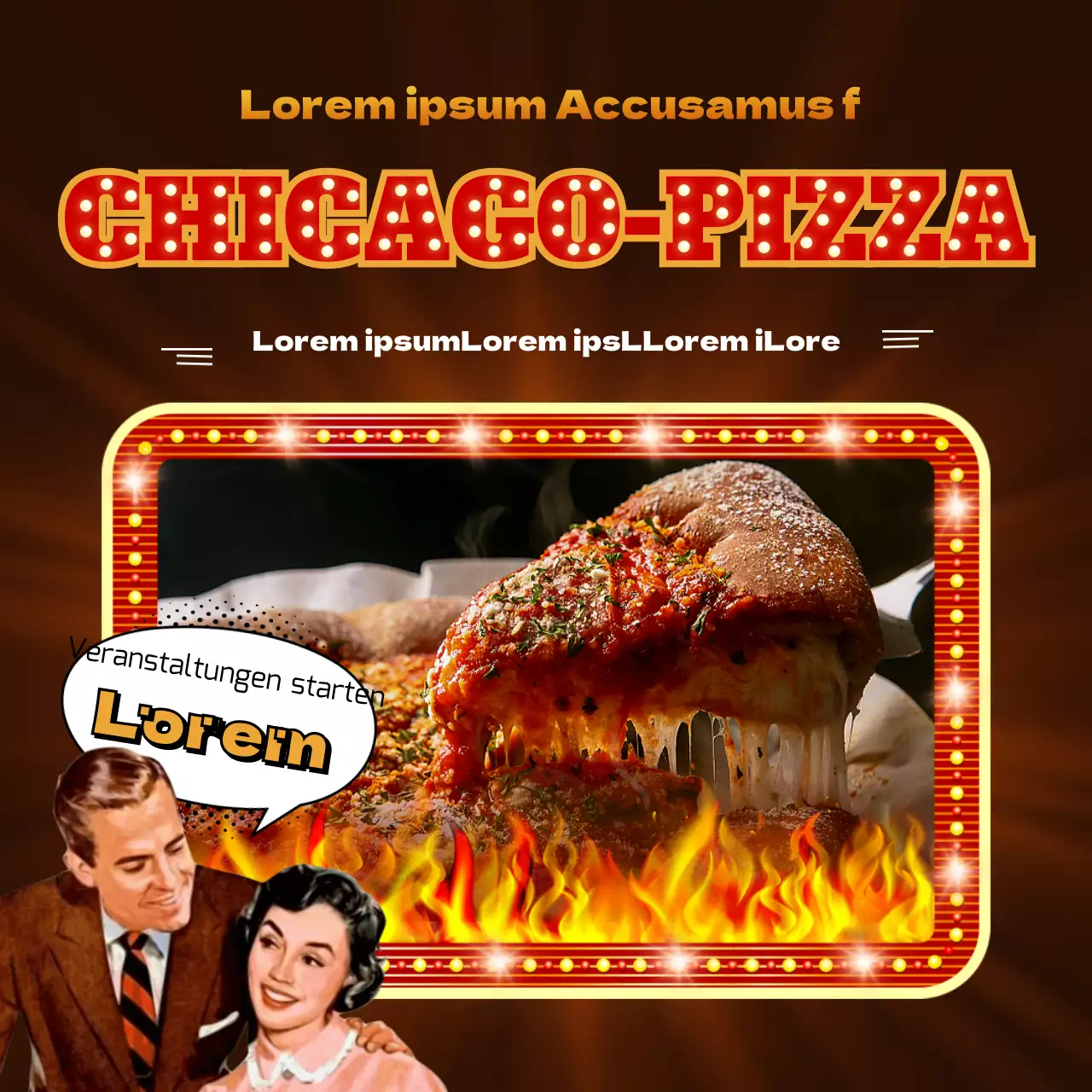 Rote und braune Retro-Pizza Veranstaltungsankündigung