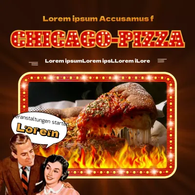 Rote und braune Retro-Pizza Veranstaltungsankündigung