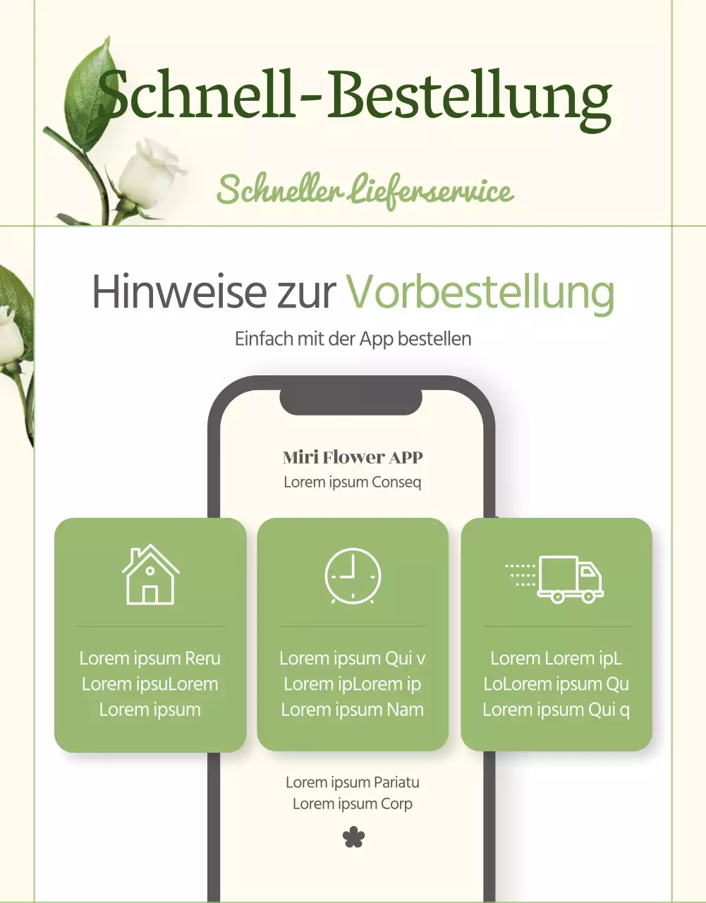 Einführung eines schönen grünen und rosafarbenen Luxusblumenlieferdienstes