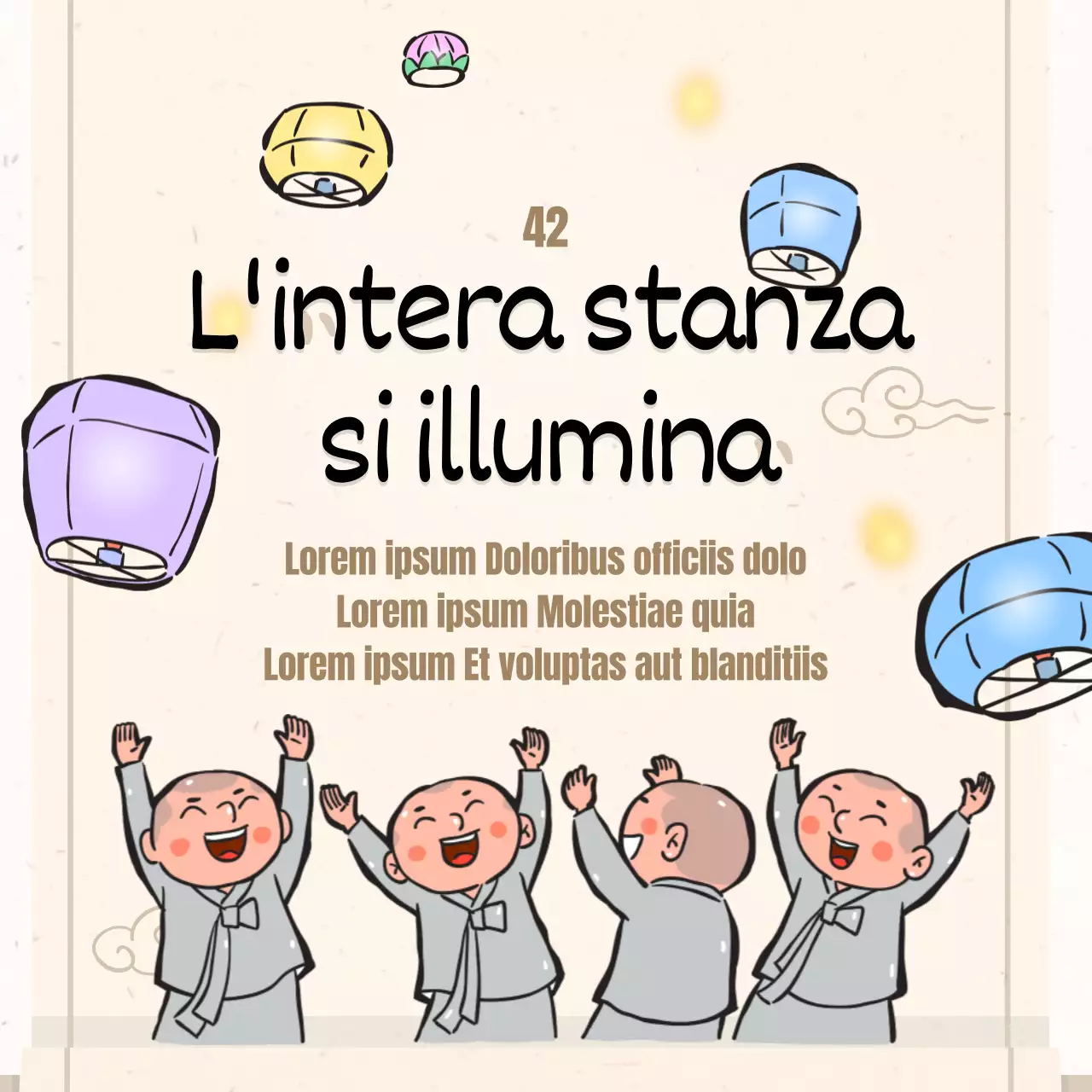 Una raccolta di illustrazioni buddiste in beige.