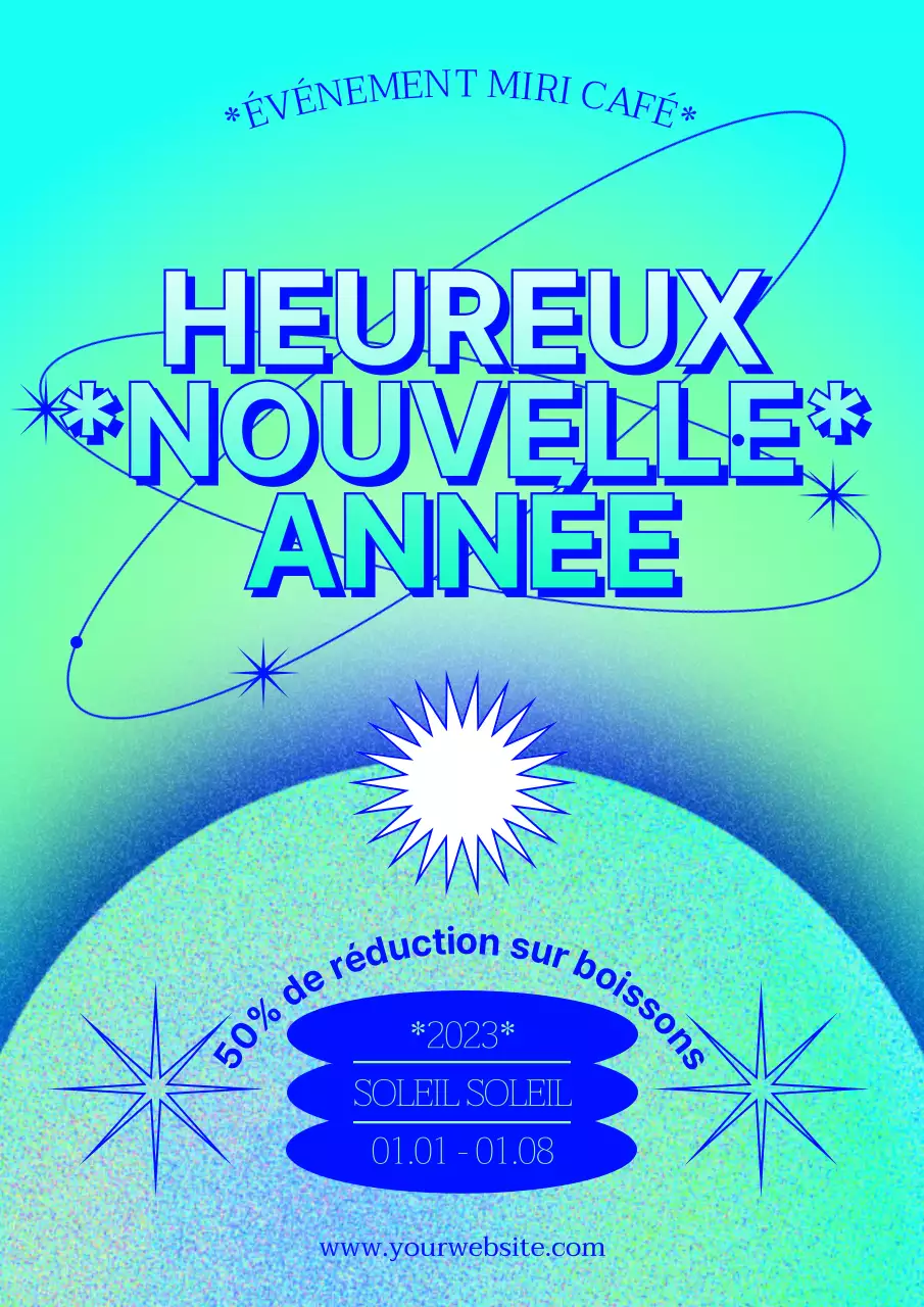 Affiche du Nouvel An en dégradé de bleu clair et de chartreuse