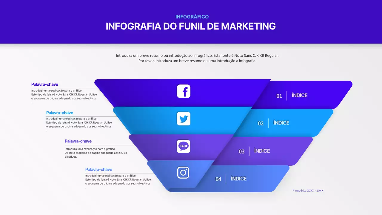 Gráfico de funil concetual, tridimensional e azul
