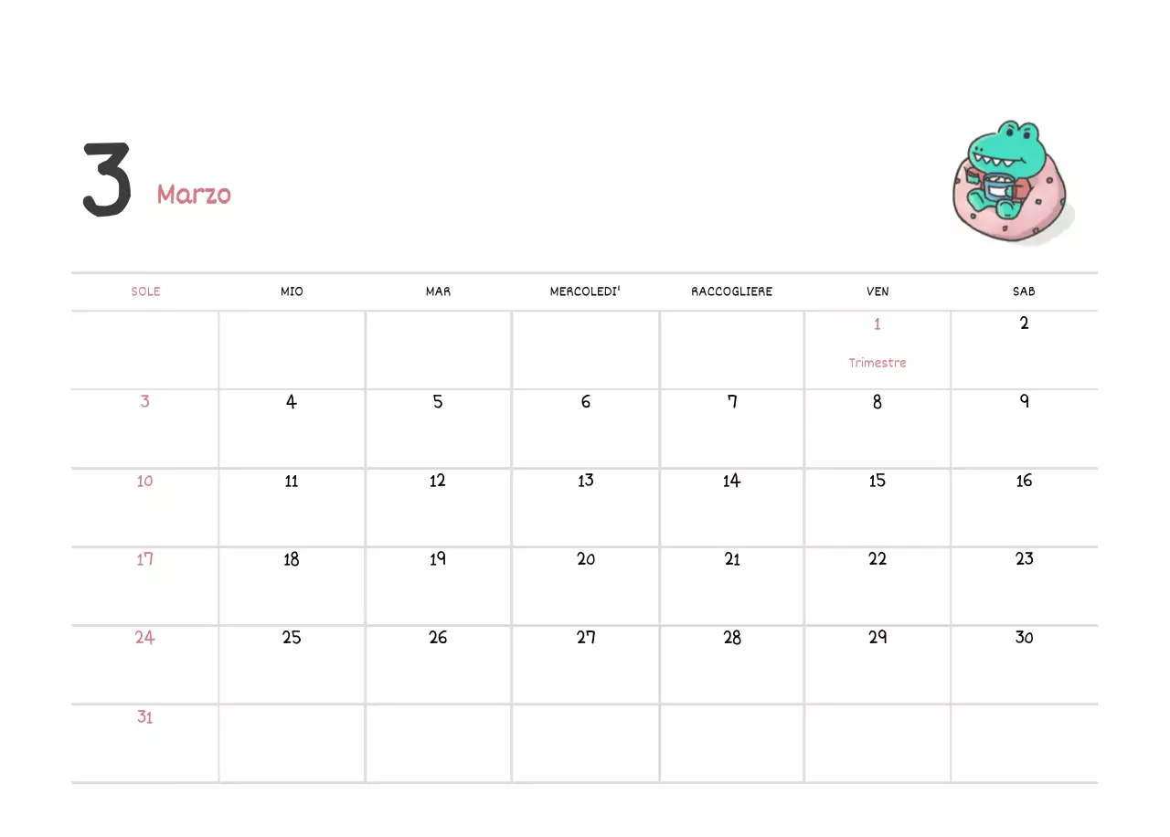 Un calendario con un simpatico concetto di illustrazione di Argo