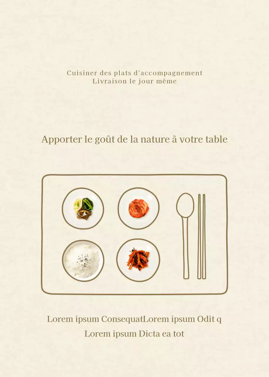 Plats d'accompagnement soignés sur fond beigeLivraison le jour de la livraison