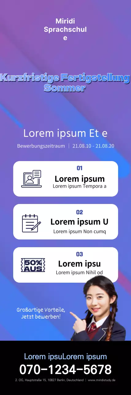 X-Banner für eine spezielle Klasse an einer Akademie mit einem lilafarbenen Porträt