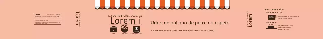 Etiqueta de udon em espeto ilustrado cor-de-rosa