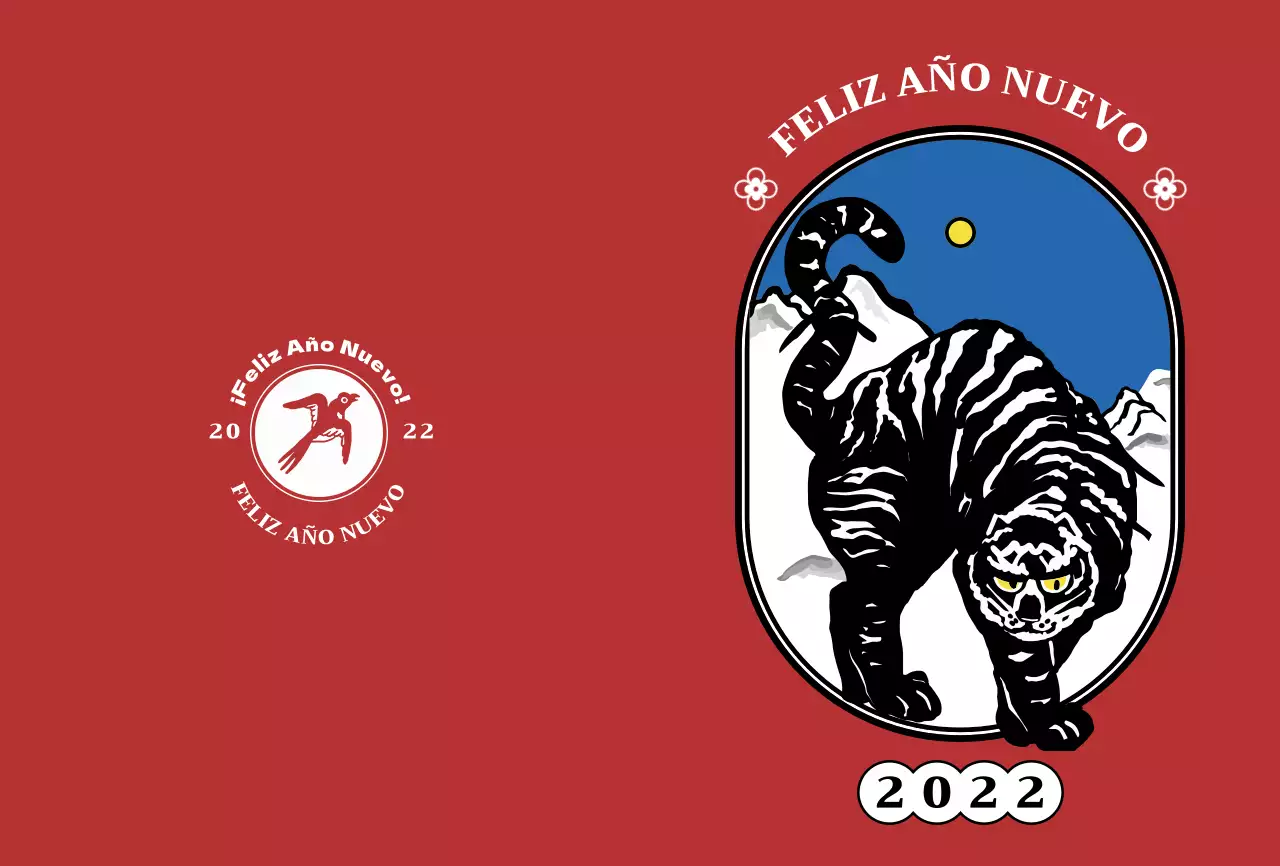 Tarjeta de Año Nuevo con una ilustración de un tigre negro de Red's Neutroconcept