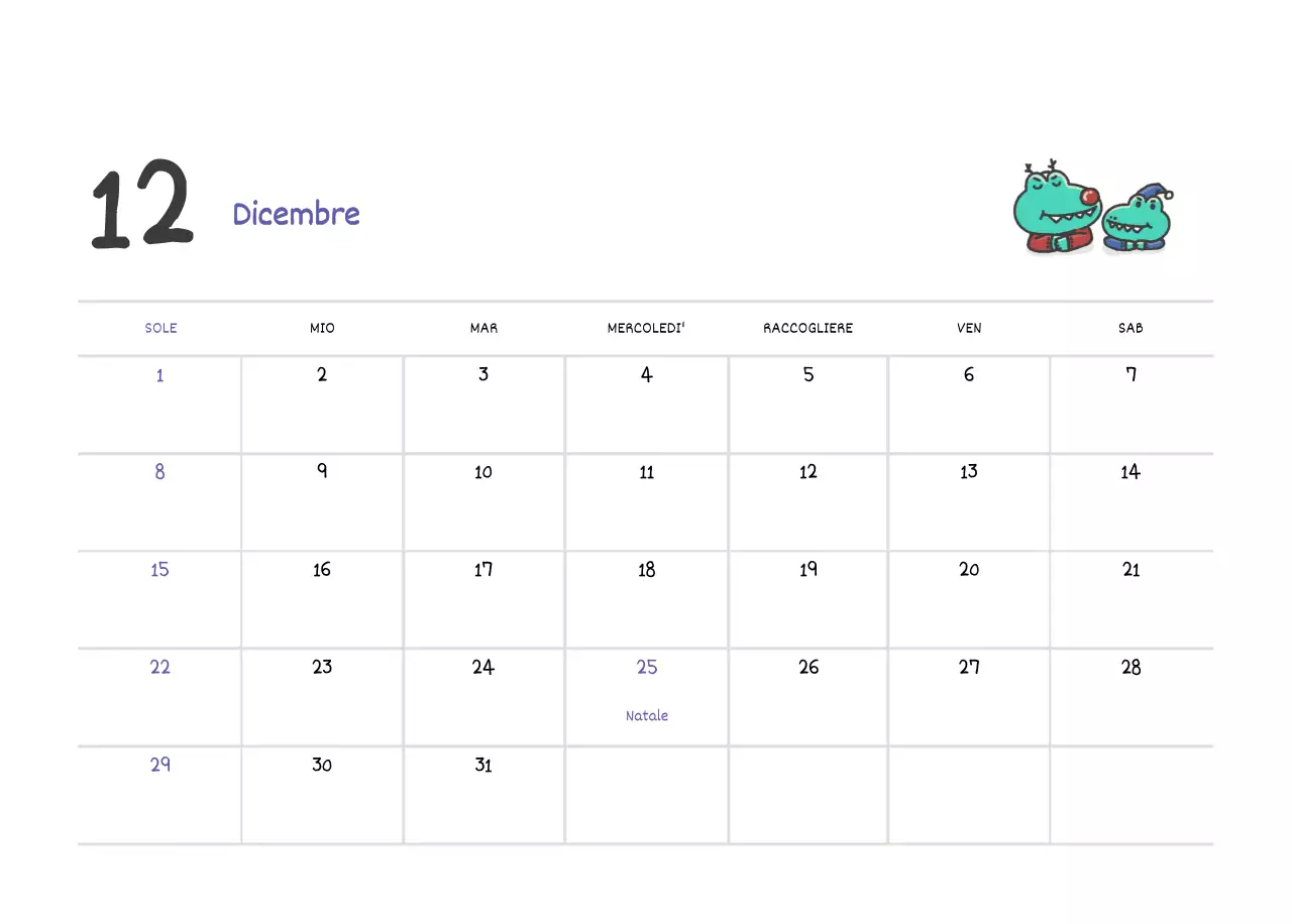Un calendario con un simpatico concetto di illustrazione di Argo