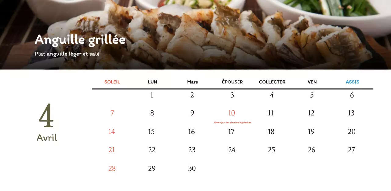 Calendrier des coupons de restaurants coréens traditionnels en beige et marron