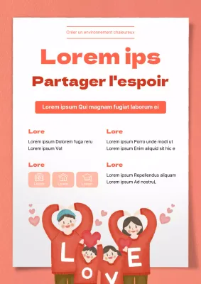 Thème de l'aide aux personnes à faibles revenus avec des textures rouges et douces et des concepts chaleureux dessinés à la main