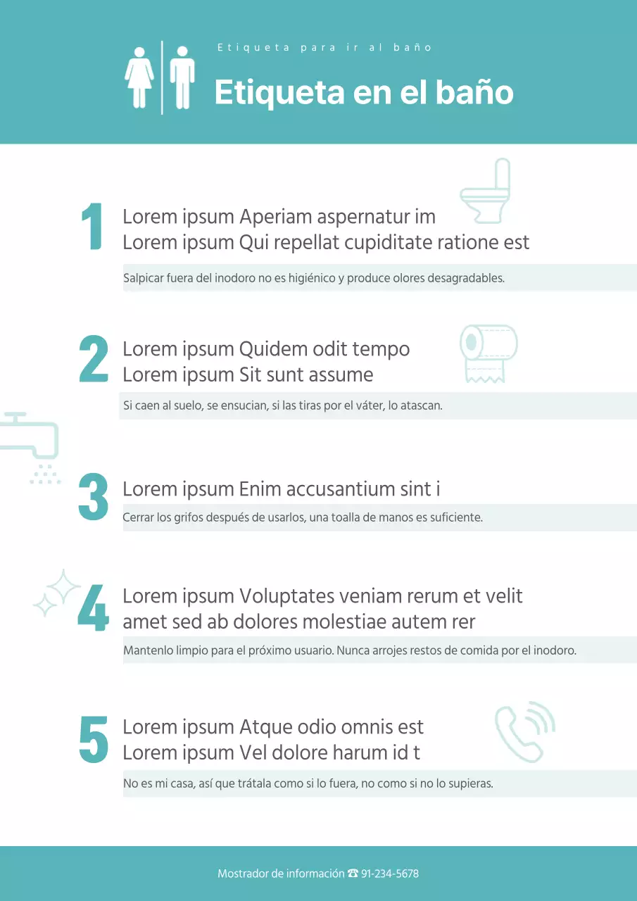 Documentación de la guía de etiqueta del baño turquesa