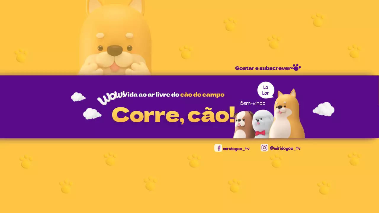 Ilustração 3D do canal do cão amarelo e roxo