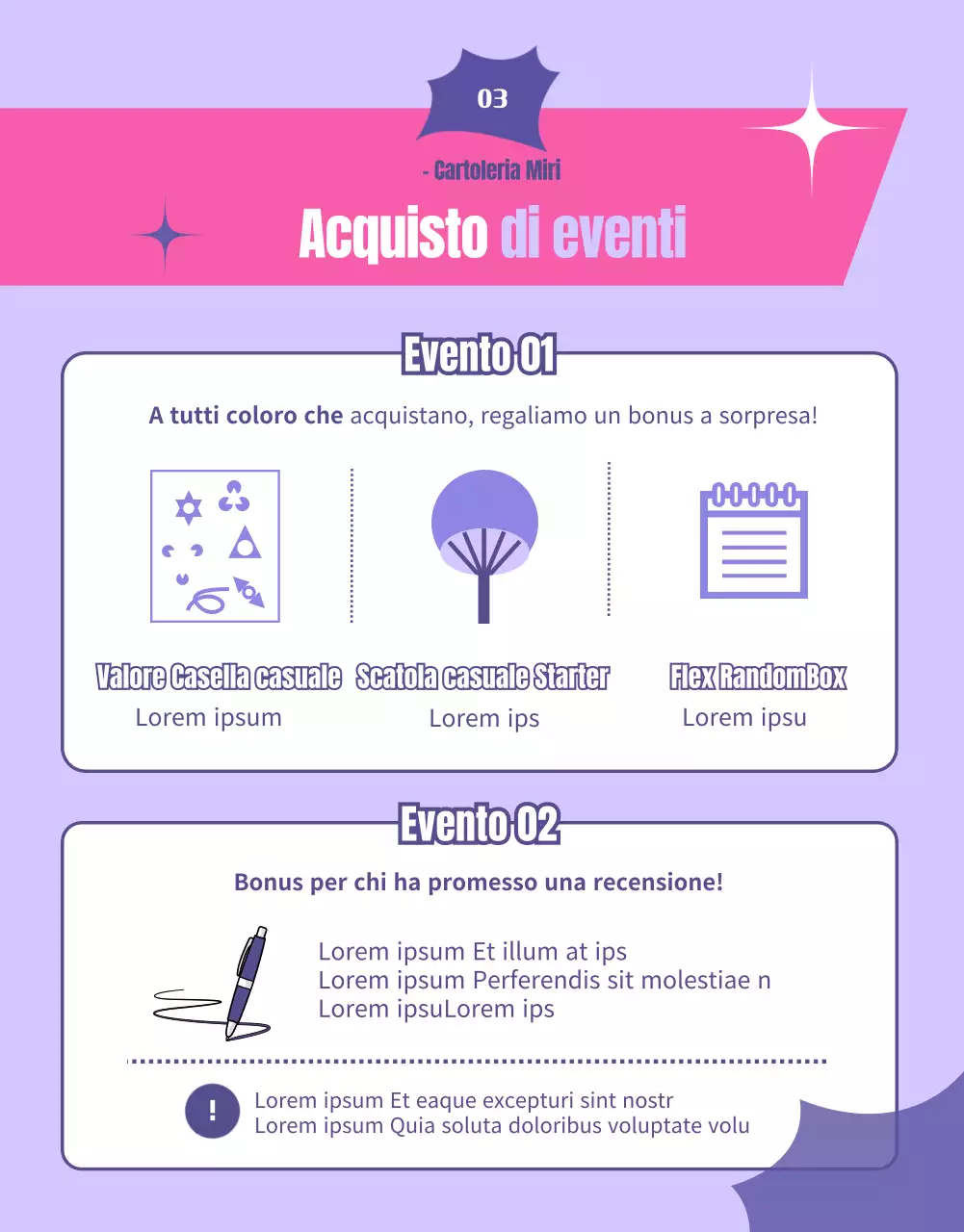 Disegnare eventi casuali evidenziando sfere rotonde rosa e viola