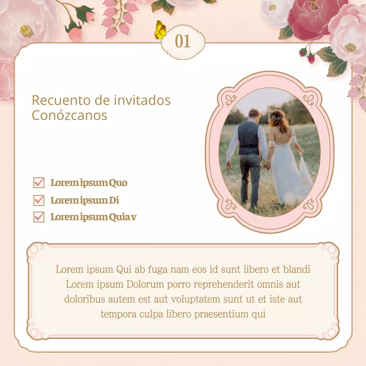 Lista de control del lugar de celebración de una boda con ilustraciones florales primaverales en rosa y beige