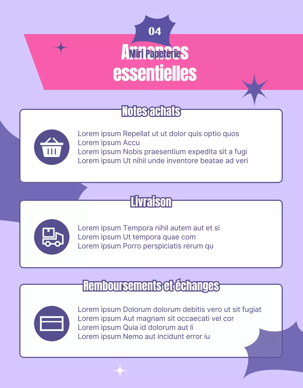 Tirage au sort d'événements mettant en évidence des orbes ronds roses et violets