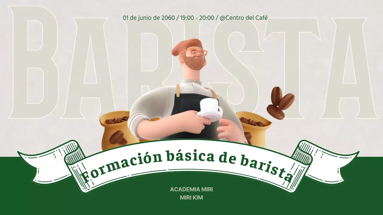 Formación de baristas con ilustraciones verdes en 3D