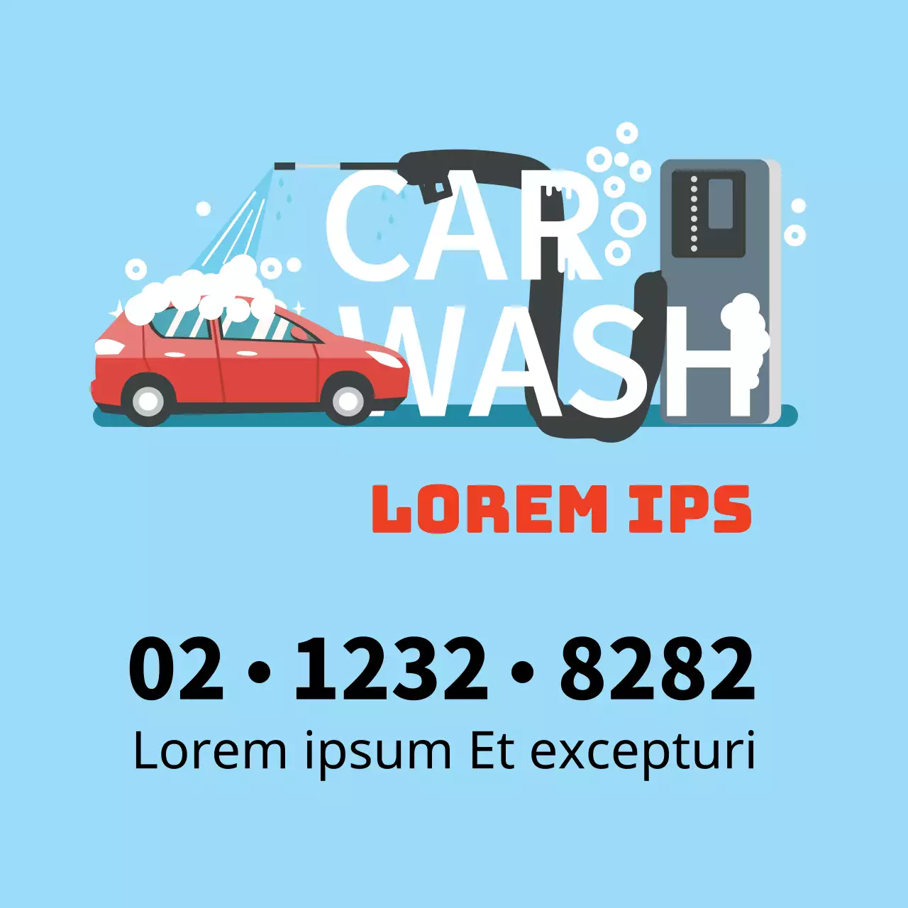 Blauwe illustratie ter promotie van een schone wasstraat