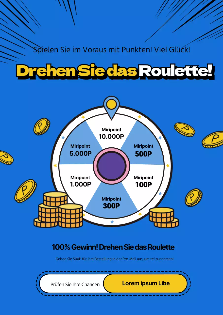 Werben Sie für eine Roulette-Veranstaltung mit einer blau-gelben Roulette-Illustration